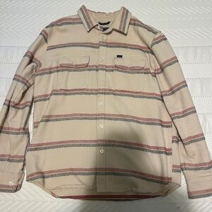 Dark Seas Flannel Casual Beige Striped Button Down Shirt Warm